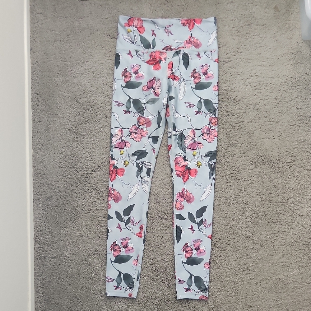 Athleta Elation Tight 7/8 Leggings Iris Floral Light Blue/Gray Medium Tall